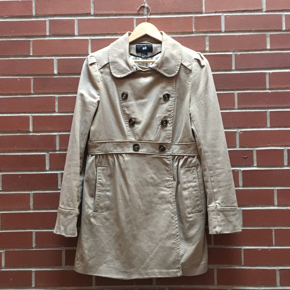 H&M twill trench coat fully lined puff sleeves